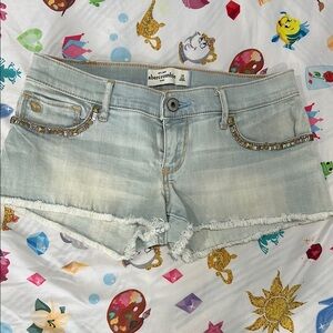 Abercrombie & Fitch Blue Jean Shorts with Frayed Hem